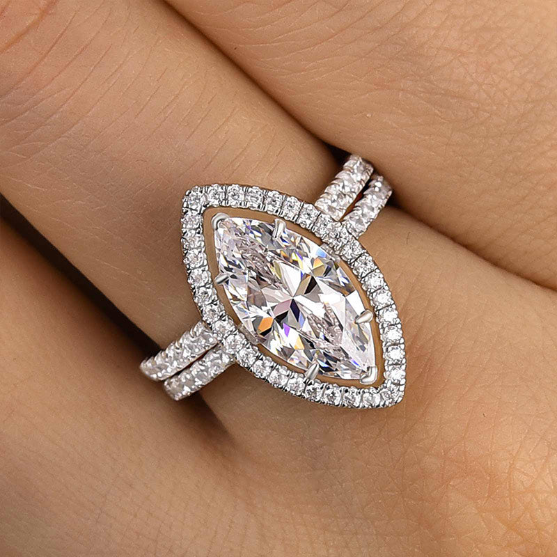 Maxine Unique Marquise Cut Insert Wedding Ring Set