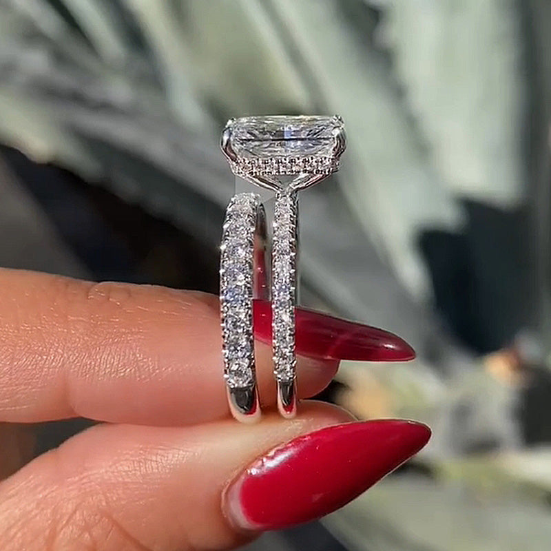 Ahabobo Radiant Cut Wedding Ring Set