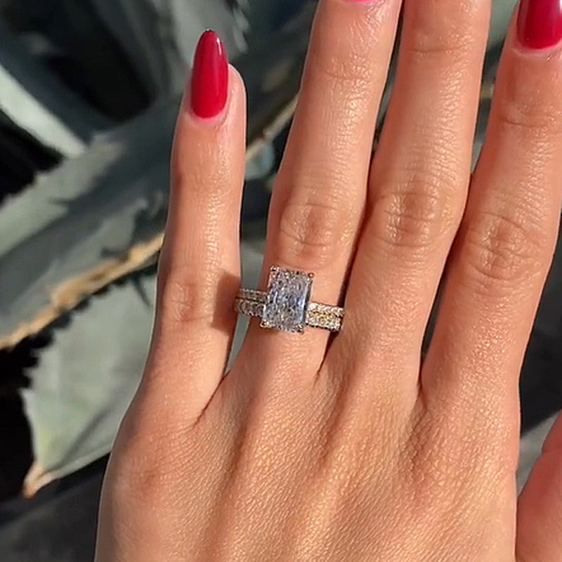 Ahabobo Radiant Cut Wedding Ring Set