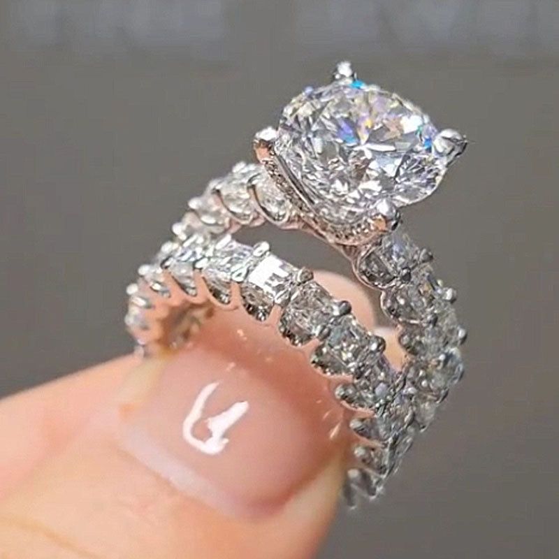 Asscher Cut Side Stone 2.0Ct Round Cut Wedding Ring Set