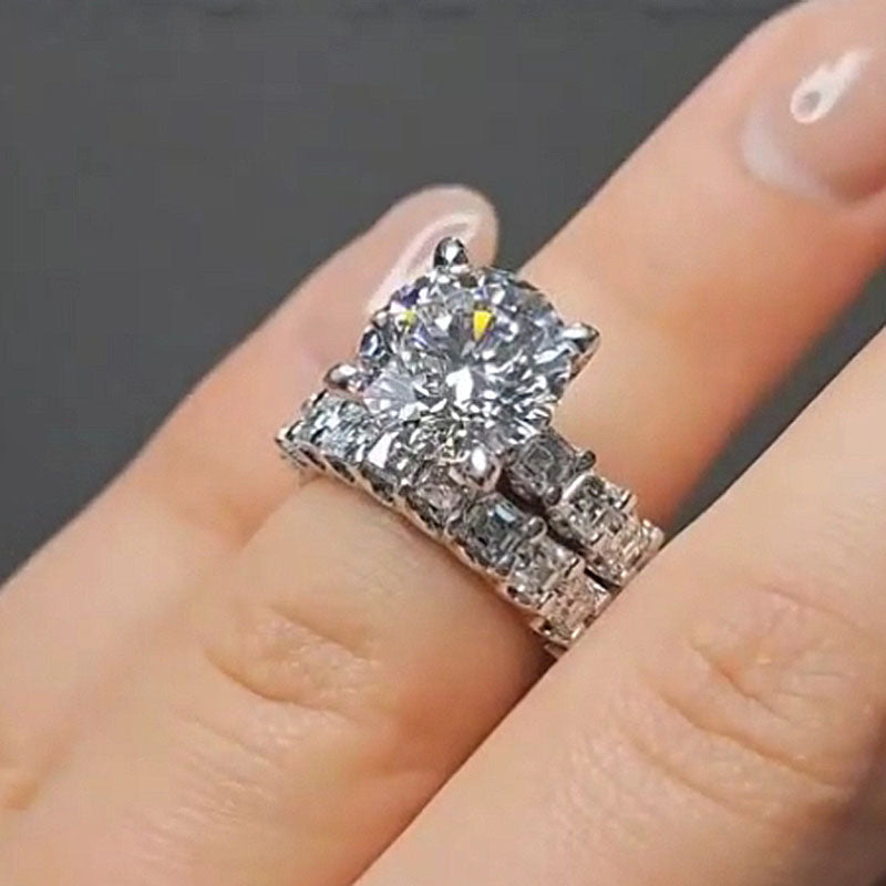 Asscher Cut Side Stone 2.0Ct Round Cut Wedding Ring Set
