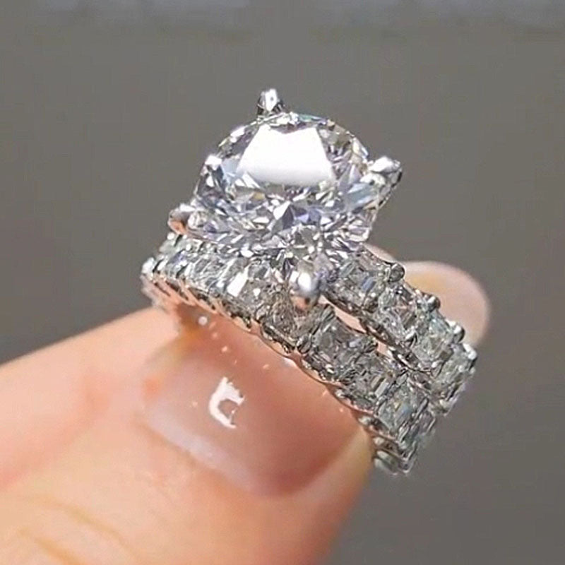 Asscher Cut Side Stone 2.0Ct Round Cut Wedding Ring Set