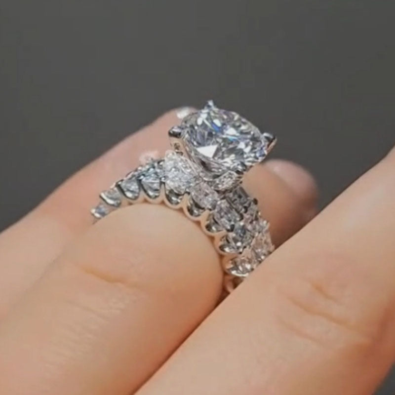 Asscher Cut Side Stone 2.0Ct Round Cut Wedding Ring Set