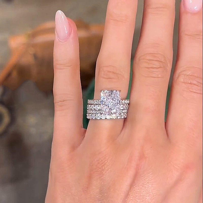 Honorable Crushed Ice Radiant Cut 4PC Wedding Ring Set