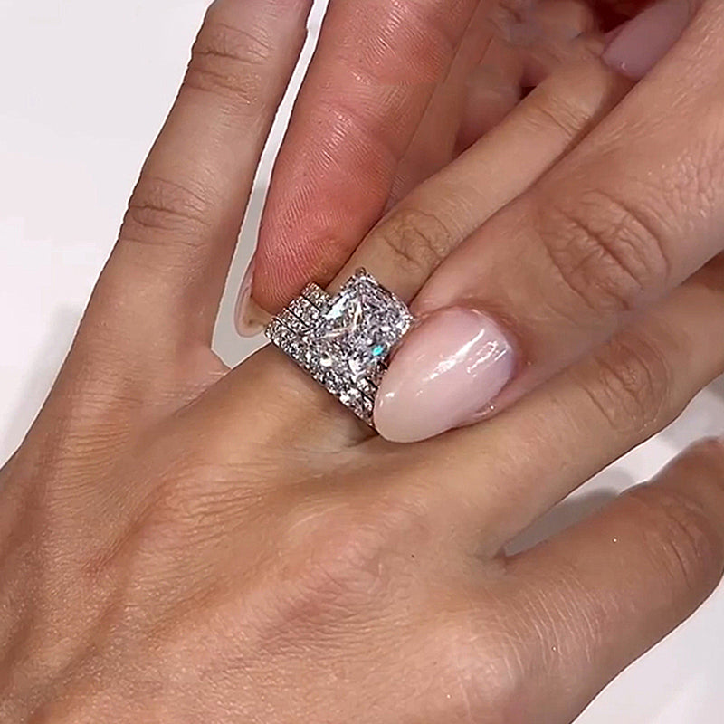 Honorable Crushed Ice Radiant Cut 4PC Wedding Ring Set