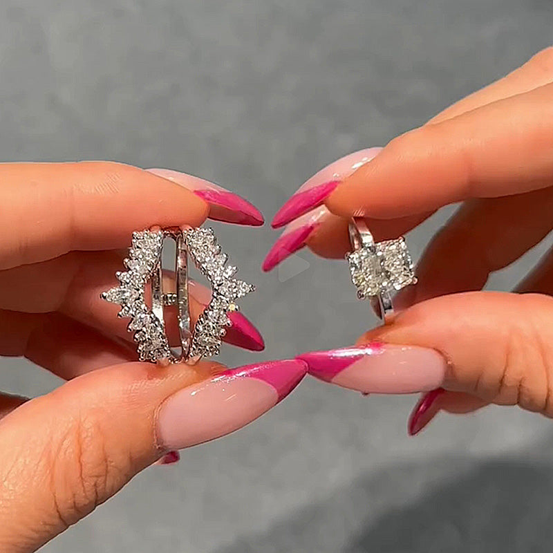 Ahabobo Vintage 4.0CT Cushion Cut Insert Ring Set For Women