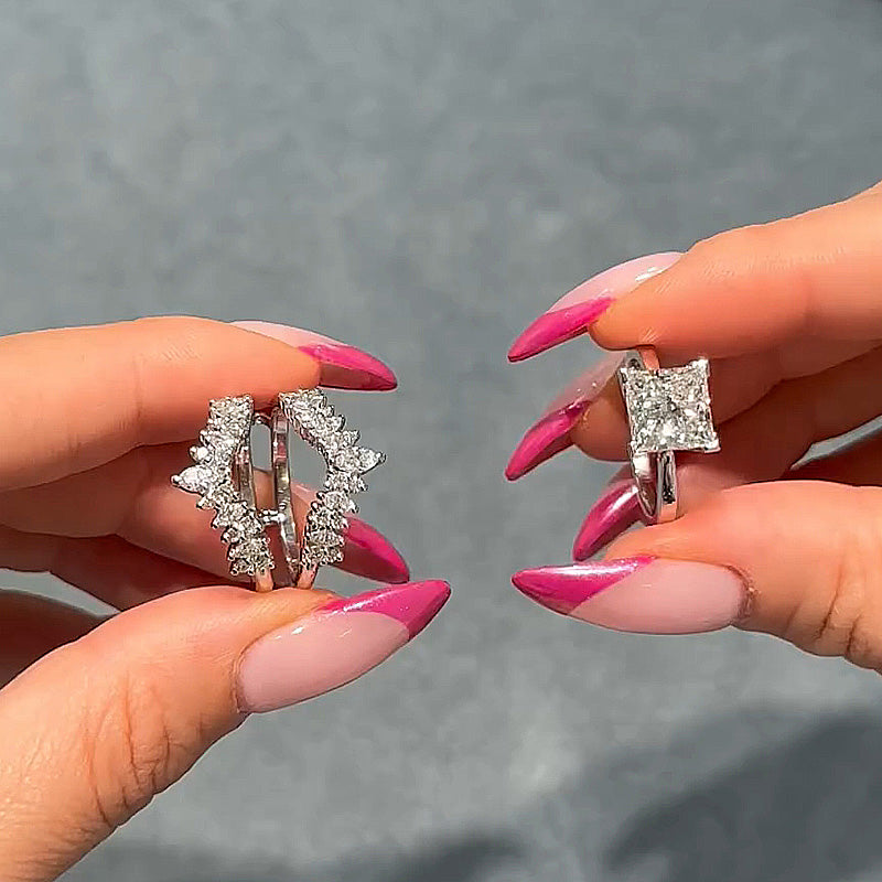 Ahabobo Vintage Square Princess Cut Insert Ring Set For Women