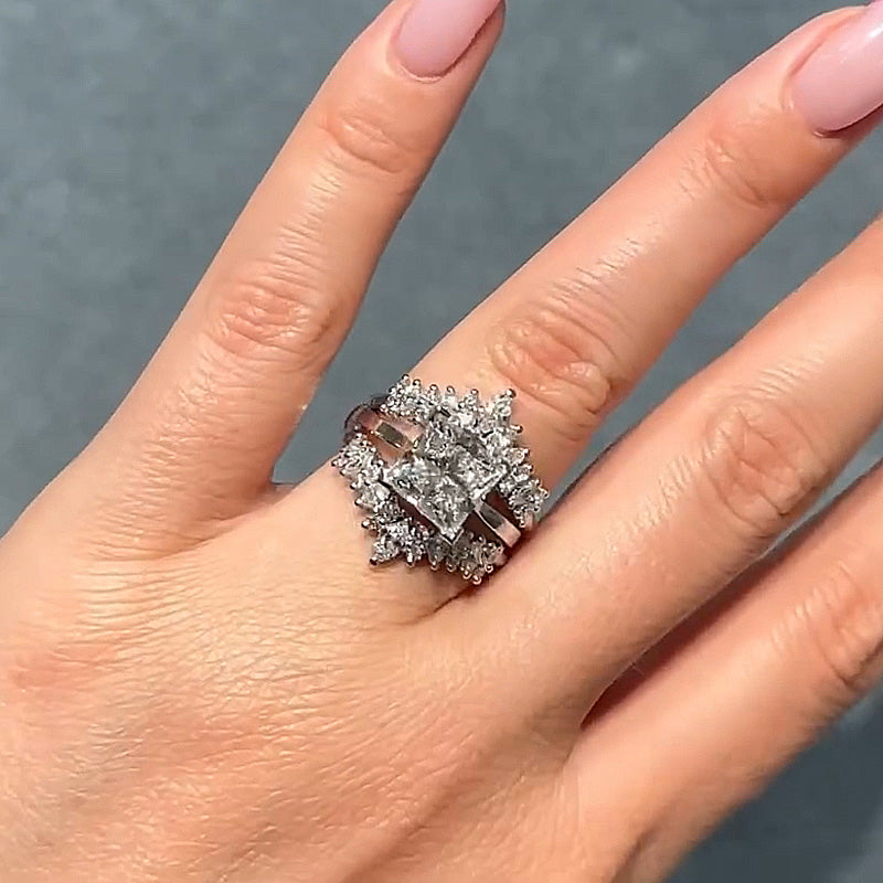 Ahabobo Vintage Square Princess Cut Insert Ring Set For Women