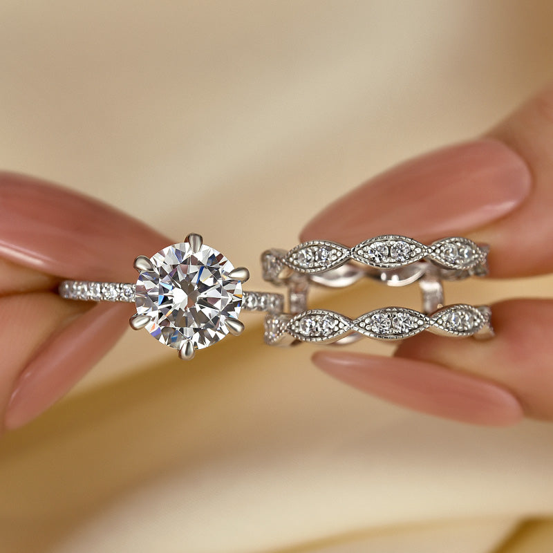 Maxine Gorgeous Round Cut Insert Wedding Ring Set