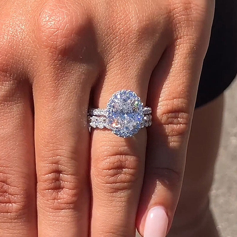Maxine Halo Oval Cut Wedding Set For Women