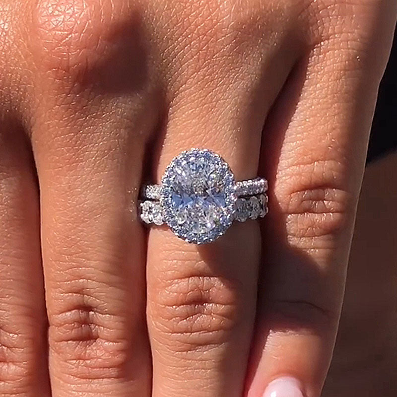 Maxine Halo Oval Cut Wedding Set For Women