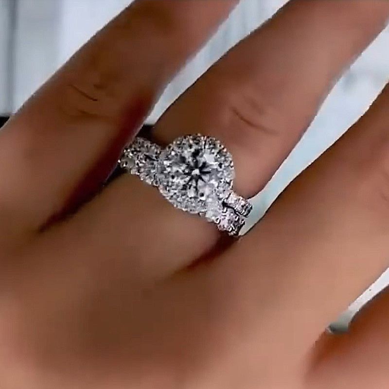 Maxine Halo Round Cut Sona Simulated Diamond Wedding Set