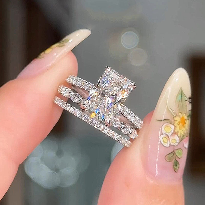 3.5 Carat Radiant Cut Simulated Diamond Wedding Ring with Round & Marquise Accents Bands