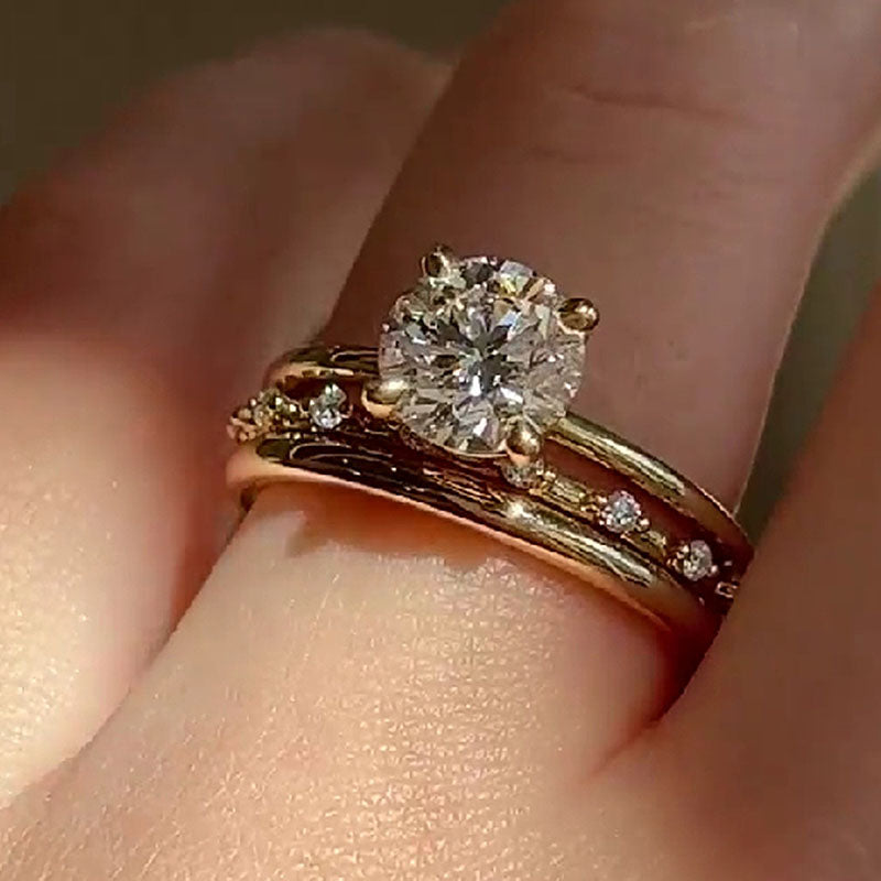 Ahabobo 3PC Classic Round Cut Wedding Ring Set