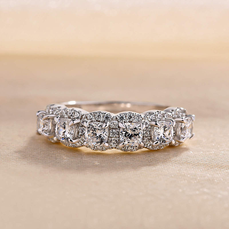 Unique Gifts Halo Six Cushion Cut Diamond Women's Wedding Band Ring