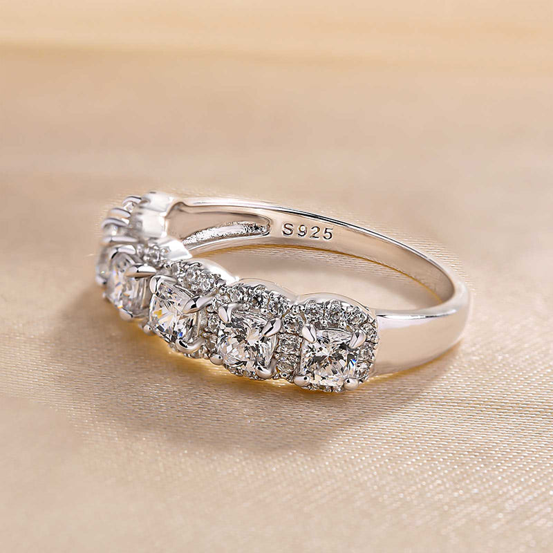 Unique Gifts Halo Six Cushion Cut Diamond Women's Wedding Band Ring
