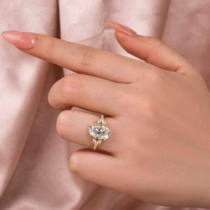 Ahabobo Moissanite 4.0 Ct Oval and Angled Marquise Five Stone Engagement Ring