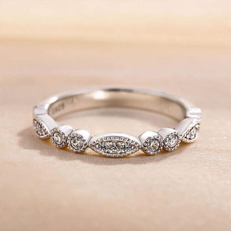 Art Deco White Gold Full Eternity Thin Wedding Band For Women