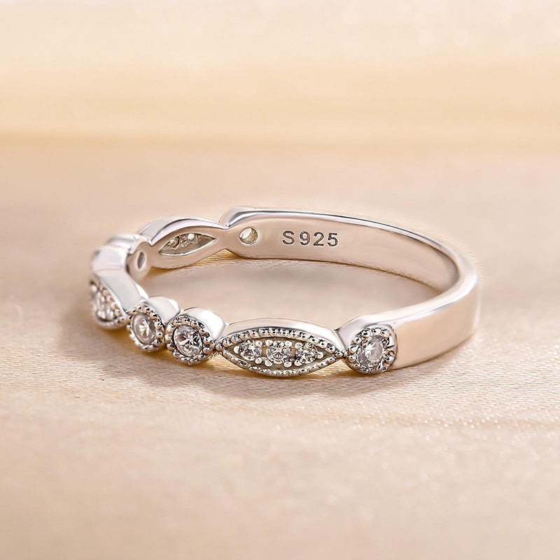 Art Deco White Gold Full Eternity Thin Wedding Band For Women