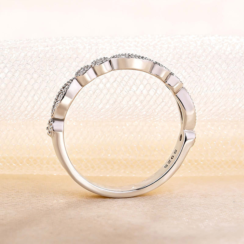 Art Deco White Gold Full Eternity Thin Wedding Band For Women