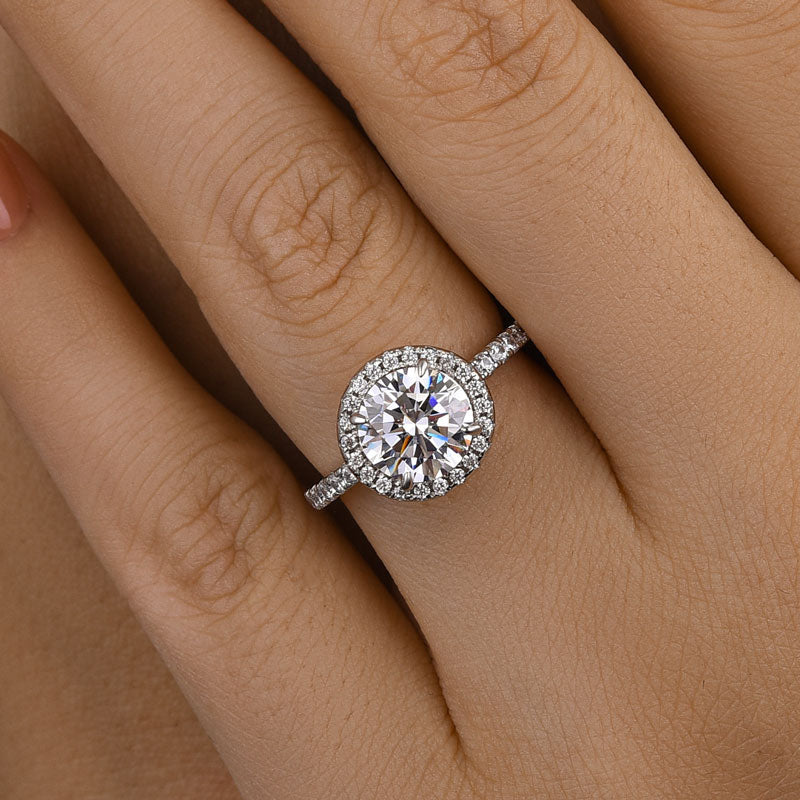 Classic Halo Round Cut Women's Engagement Ring In White Gold