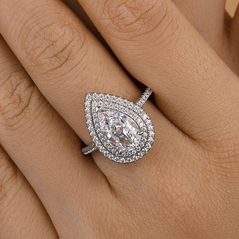 Double Halo Pear Cut Engagement Ring for Women