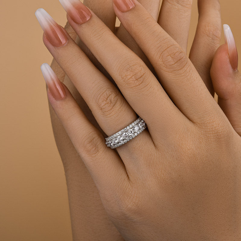Fashion Eternity 3 Row Design Round Cut Women's Wedding Band Ring