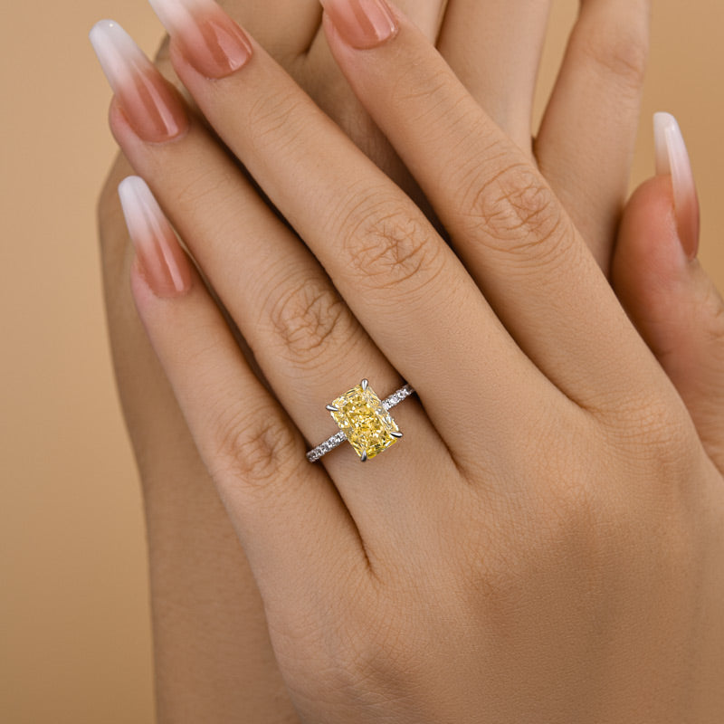 Beautifully 3.3 Carat Yellow Sapphire Radiant Cut Engagement Ring