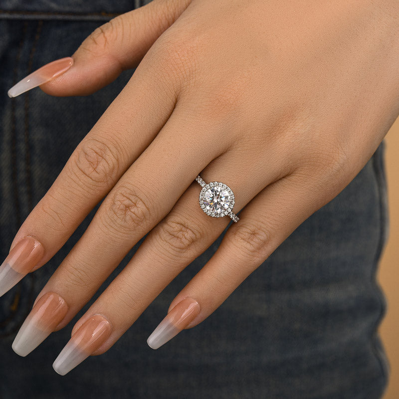 Classic Halo Round Cut Women's Engagement Ring In White Gold
