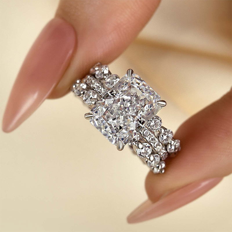 Stunning Sterling Silver Radiant Cut 3PC Ring Set
