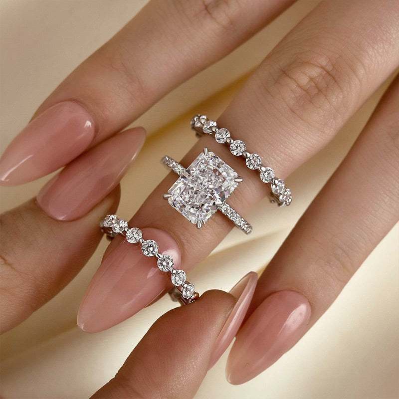 Stunning Sterling Silver Radiant Cut 3PC Ring Set