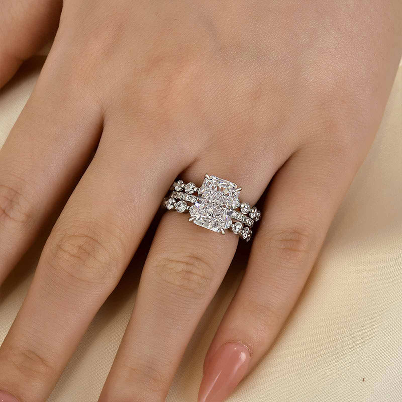 Stunning Sterling Silver Radiant Cut 3PC Ring Set