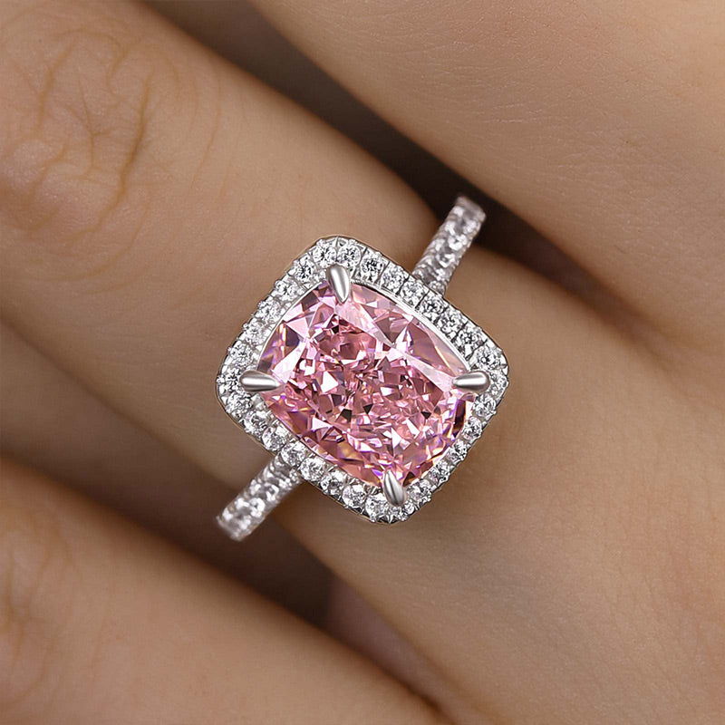 Noble 4.0Ct Elongated Cushion Cut Pink Stone Engagement Ring