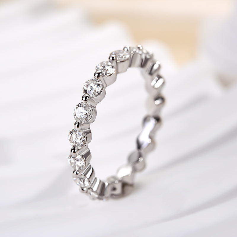 Ahabobo Moissanite Eternity Round Cut Wedding Band In Sterling Silver