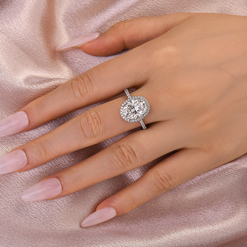 Ahabobo Moissanite Halo 4.5 Carat Oval Cut Engagement Ring