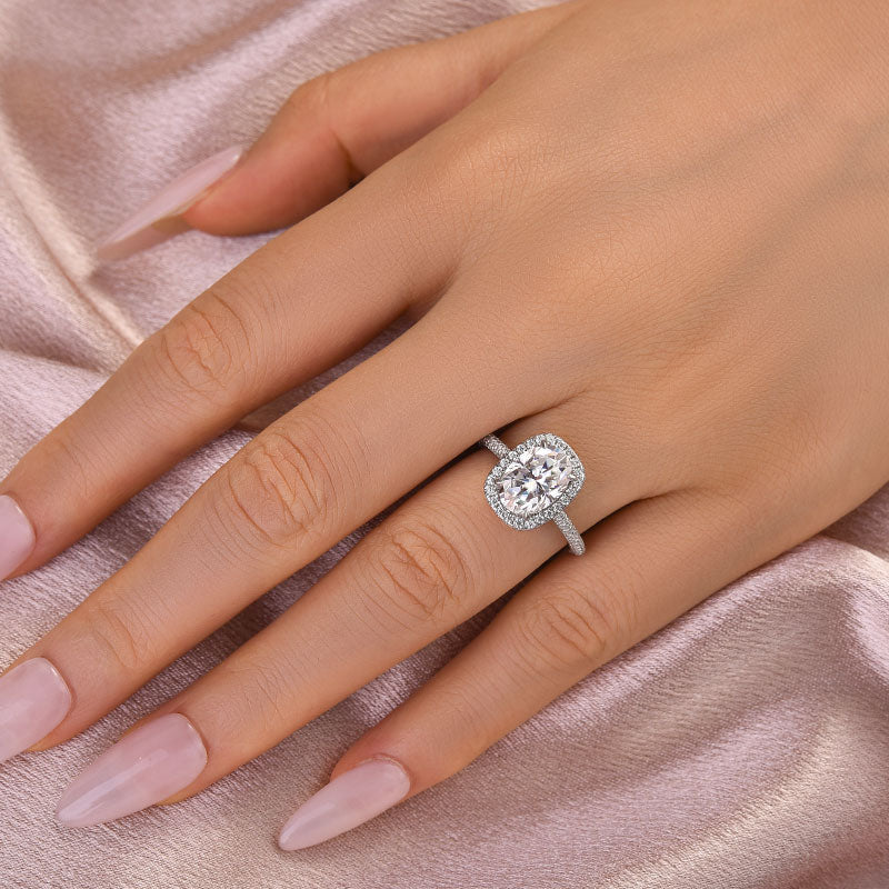 Ahabobo Special Moissanite Halo 2.5 Carat Oval Cut Engagement Ring In Sterling Silver