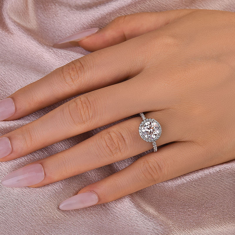 Ahabobo Moissanite 2.0CT Halo Round Cut Engagement Ring