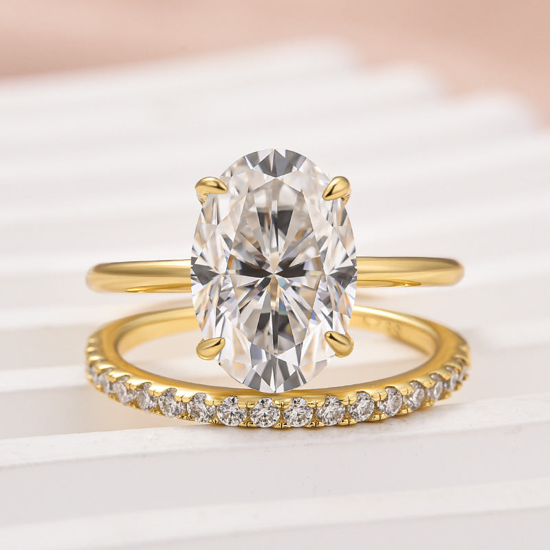 Maxine Moissanite 4.0 Ct Hidden Halo Solitaire Oval Cut Wedding Ring