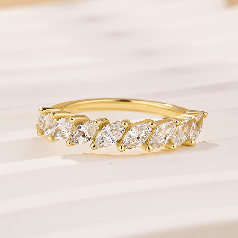 Marquise Cut Half Wedding Band In Sterling Silver