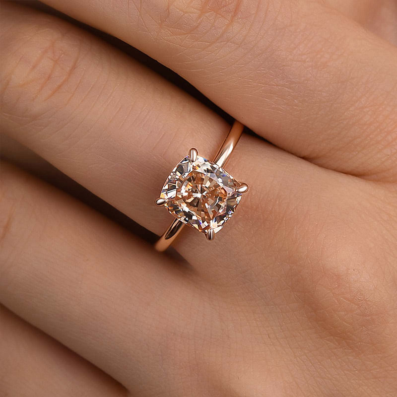 Elegant 3.0 Carat Cushion Cut Champagne Engagement Ring for Women In Sterling Silver