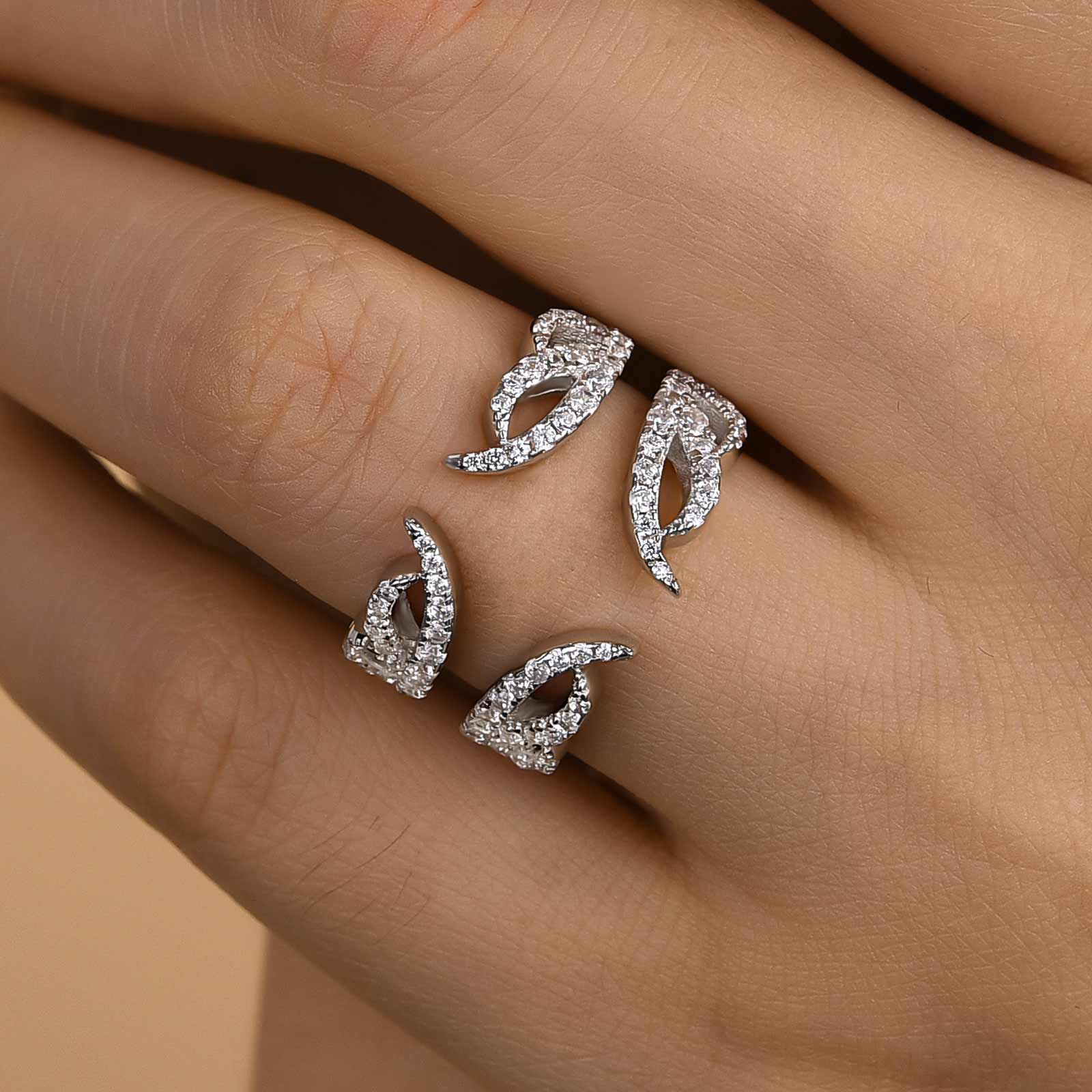 Ahabobo Unique White Gold Open Wedding Band In Sterling Silver