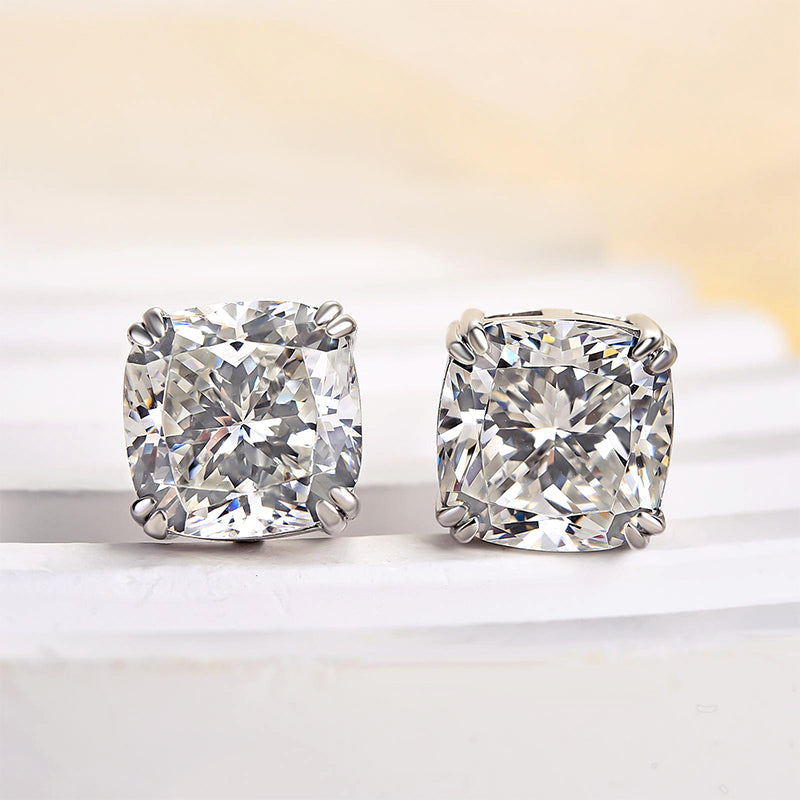 4.2Ct Glittering Crushed Ice Cushion Cut Stud Earrings For Women