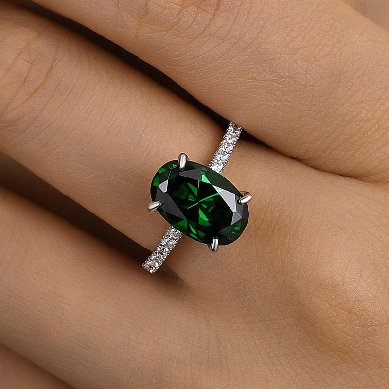 Classic Oval Cut Emerald Green Simulated Diamond Engagement Ring
