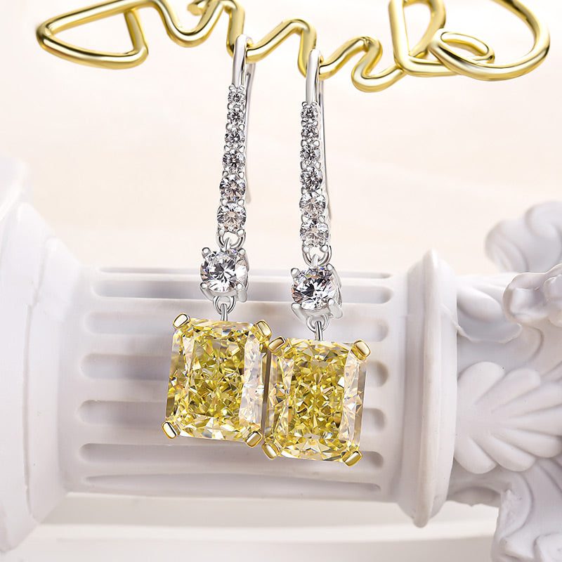 5.5Ct Sterling Silver Luxury Radiant Cut Sona Simulated Diamond Yellow Sapphire Drop Earrings For Women