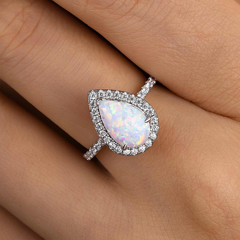 Ahabobo Unique 2.2 CT Simulated Diamond Pear Cut Halo Engagement Ring