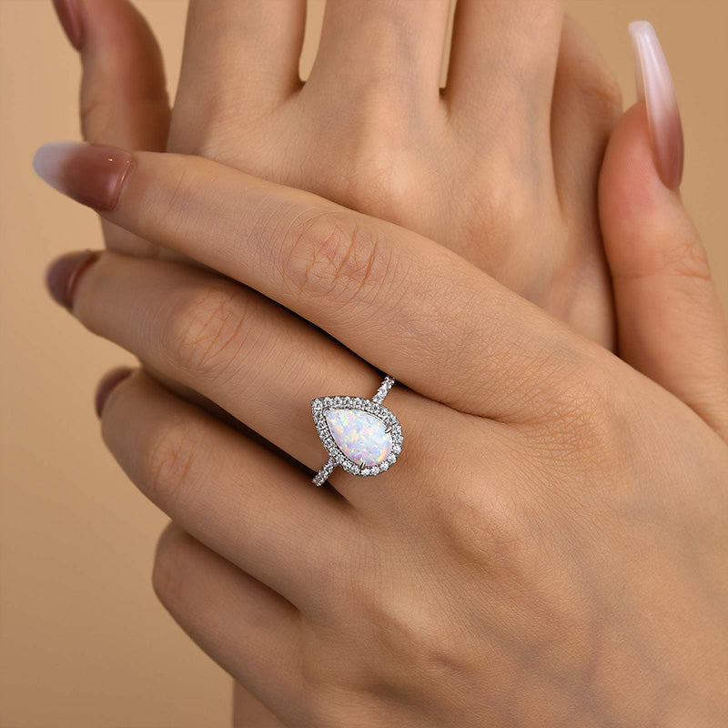 Ahabobo Unique 2.2 CT Simulated Diamond Pear Cut Halo Engagement Ring