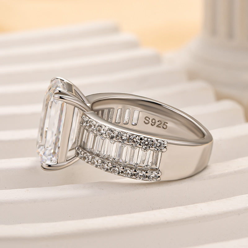 Maxine Glittering 5.0Ct Emerald Cut Engagement Ring with Wide Band