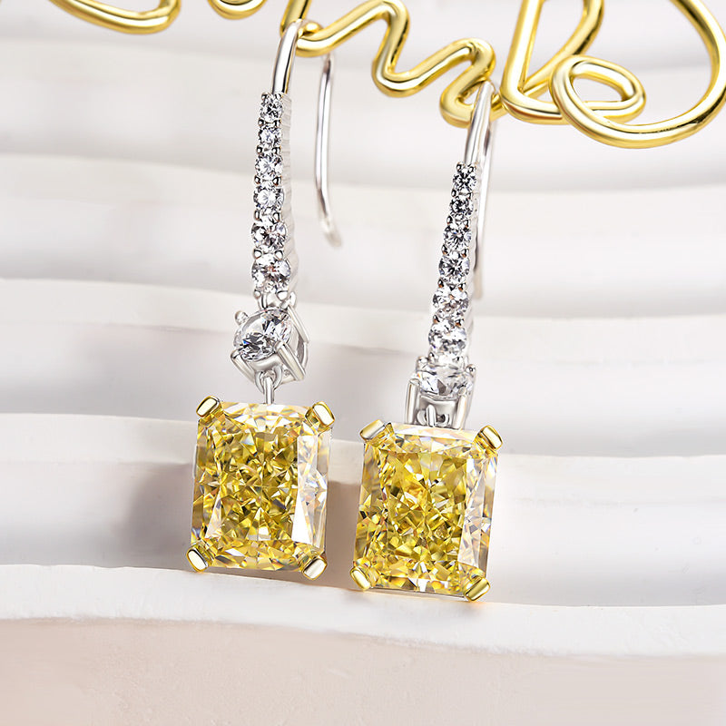 5.5Ct Sterling Silver Luxury Radiant Cut Sona Simulated Diamond Yellow Sapphire Drop Earrings For Women