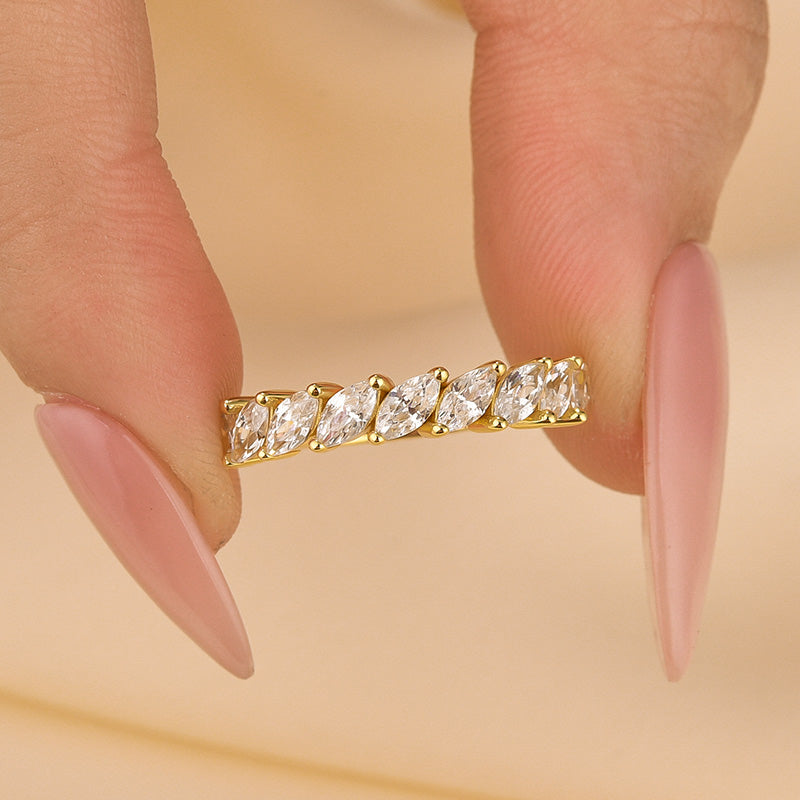 Marquise Cut Half Wedding Band In Sterling Silver