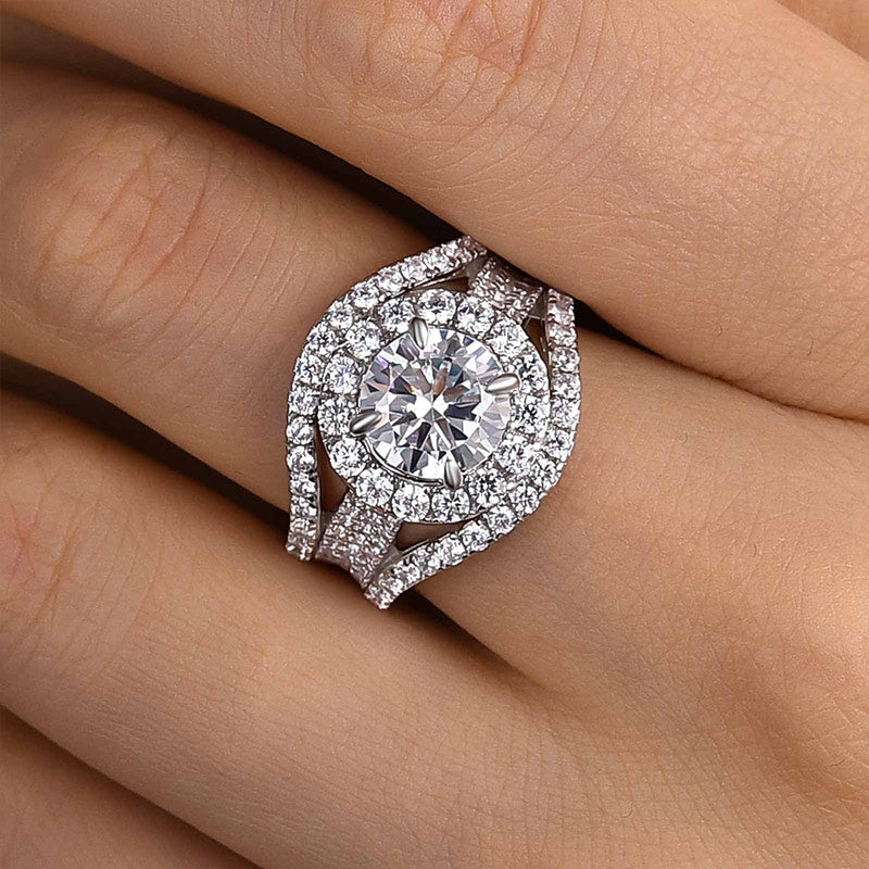 Ahabobo Timeless Split Shank Halo Round Cut Engagement Ring
